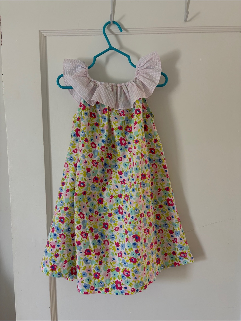 Girls Floral Ruffle-Neck Casual Dress in Pink, Yellow, Blue, Green